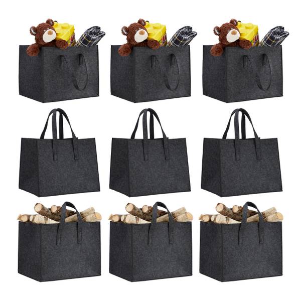 9x Sacs à bûches en feutre anthracite Anthracite