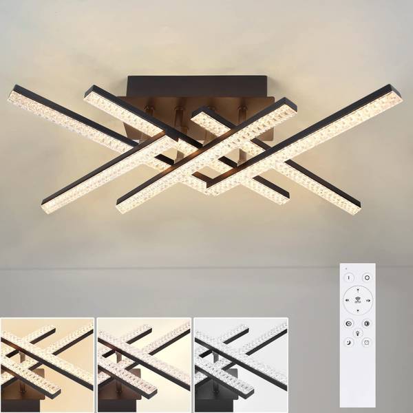 Plafonnier LED Kristallglanz Noir - Métal - 36 x 13 x 50 cm