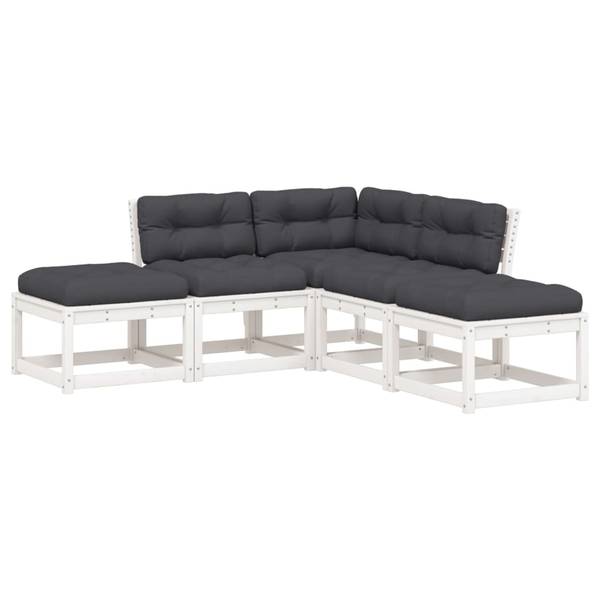 Garten-Lounge-Set 3034113-2 5-teilig Weiß - Massivholz - 63 x 78 x 73 cm
