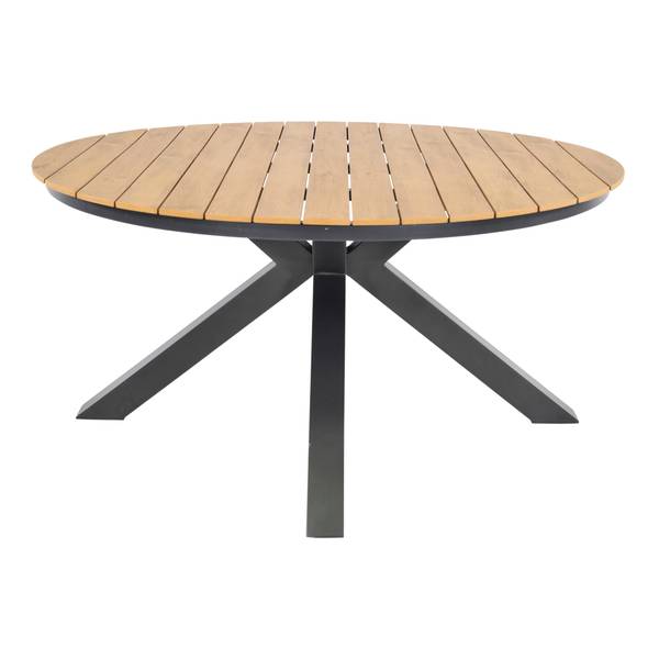 Esstisch Alu Teakoptik rund Braun - Metall - 150 x 74 x 150 cm