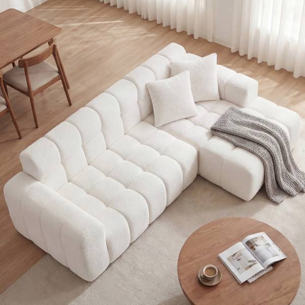 Ecksofa ZY-031 Weiß - Webstoff - 250 x 74 x 125 cm