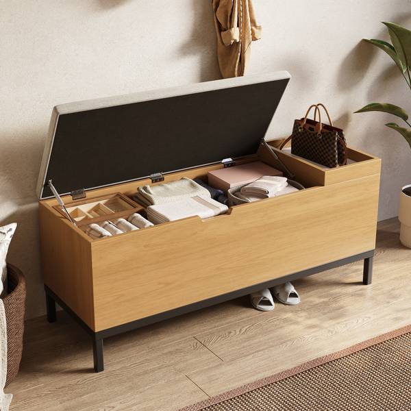 Schoenenbank NaturWoody bruin - plaatmateriaal op houtbasis - 40 x 50 x 115 cm