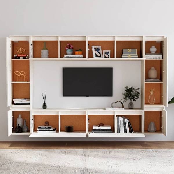 Meuble tv 3013506 (lot de 8) Blanc - Pin - 80 x 35 x 30 cm