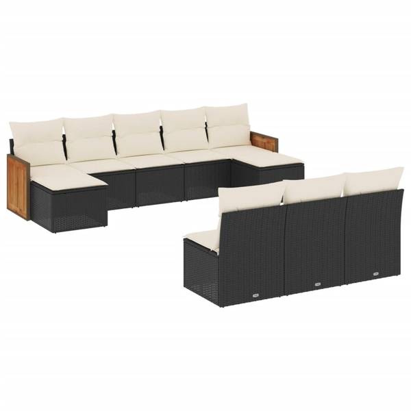 Garten-Lounge-Set 3035027-1 10-teilig Schwarz - Weiß - Polyrattan - 55 x 69 x 62 cm