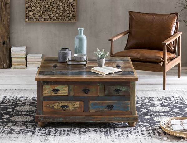 RIVERBOAT Couchtischtruhe Massivholz - 90 x 47 x 90 cm