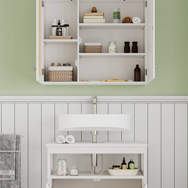 Badmöbel-Set Rosario 40445, 2er Set Weiß - Holzwerkstoff - 60 x 60 x 30 cm