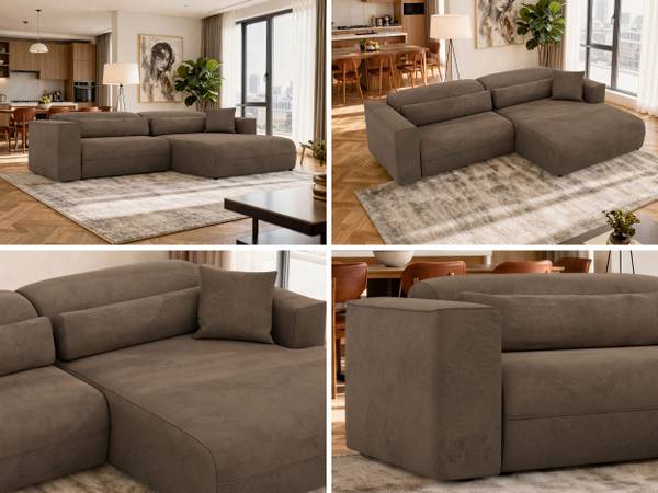 Ecksofa PAZURRO L Braun - Ecke davorstehend rechts - Schlaffunktion davorstehend rechts