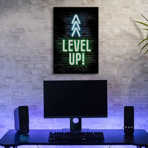 Tableau déco inscription level up gaming 70 x 100 cm