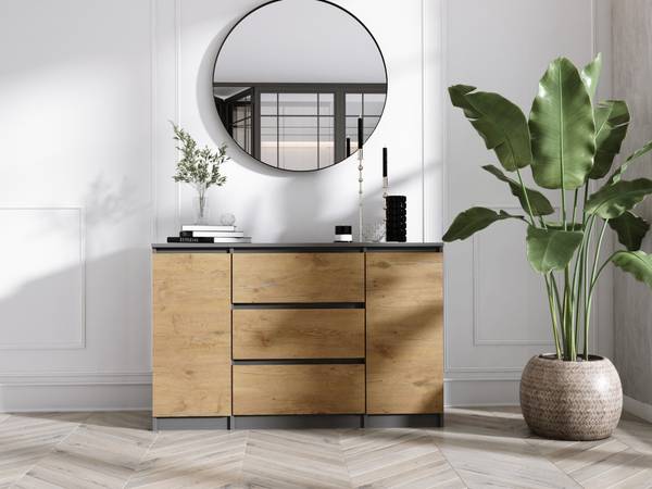 Kommode Tana Anthrazit - Braun - Eiche Dekor - 120 x 78 cm