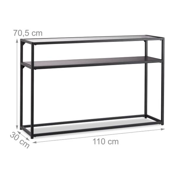 Table console Noire Verre Métal Bois Noir - Acier - 110 x 71 x 30 cm