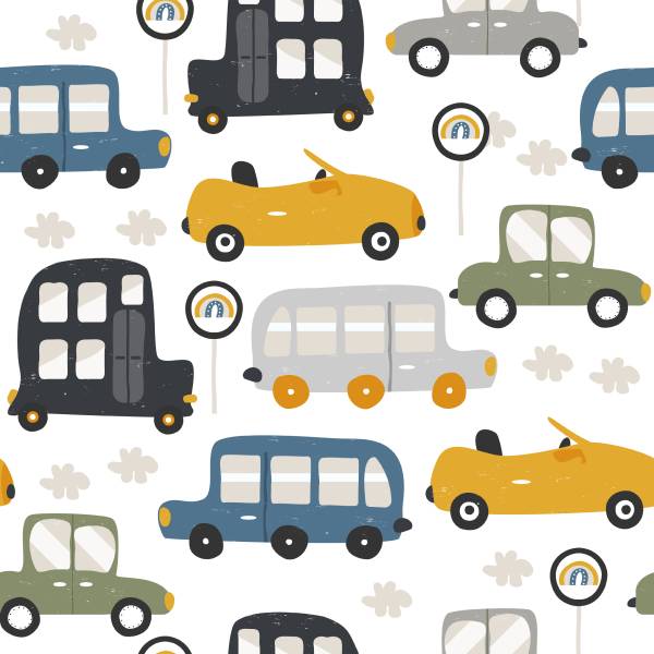 Kinderbehang AUTO'S Verkeersborden blauw - grijs - groen - wit - vlies - 53 x 1000 x 1000 cm