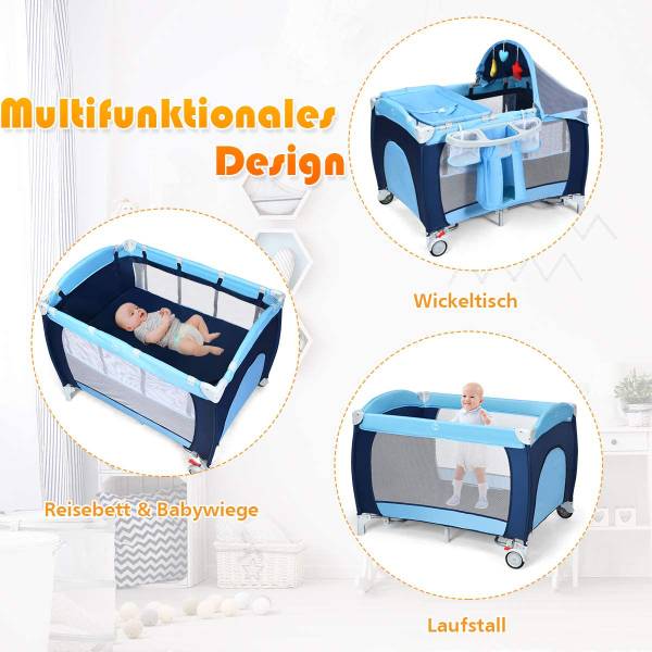 4 in 1 klappbares Reisebett Blau - Textil - 60 x 76 x 120 cm