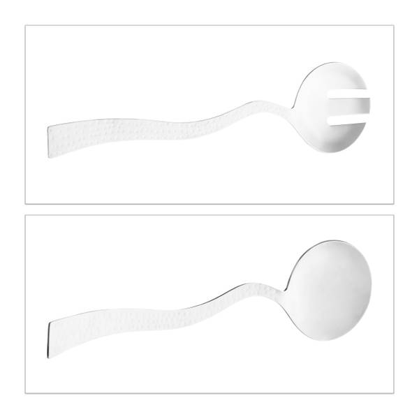 Salatschüssel mit Besteck Silber - Metall - 28 x 10 x 28 cm