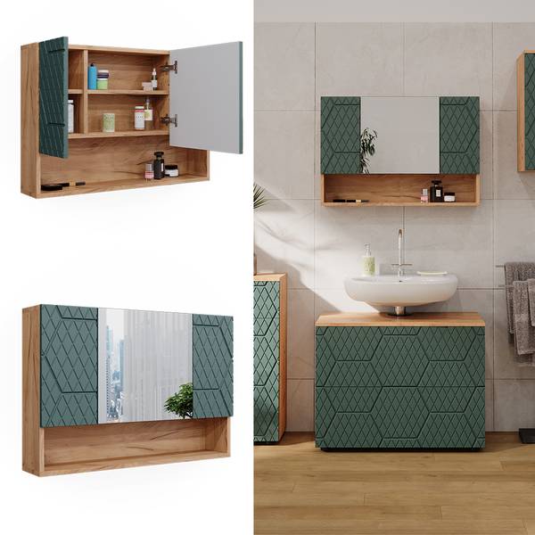 Armoire de toilette Irma 42859 Vert - Bois manufacturé - 81 x 55 x 17 cm