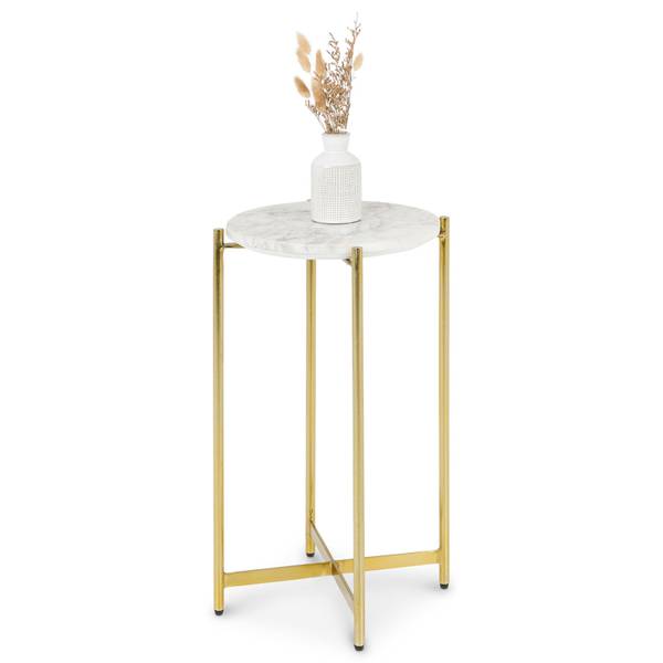Table d'appoint CRATO Marron - Blanc - Acier inoxydable - Acier - 36 x 55 x 36 cm