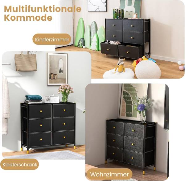 Stoffkommode VL32442NW Schwarz - Holzwerkstoff - 30 x 77 x 89 cm