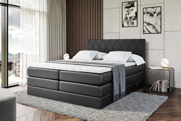 Boxspringbett LEPARO KING Hochglanz Schwarz - Breite: 160 cm