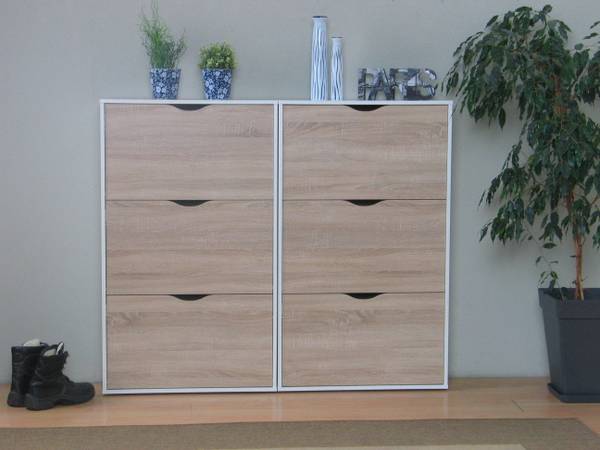 Schuhschrank Napoli Weiß - Holz teilmassiv - 141 x 139 x 24 cm
