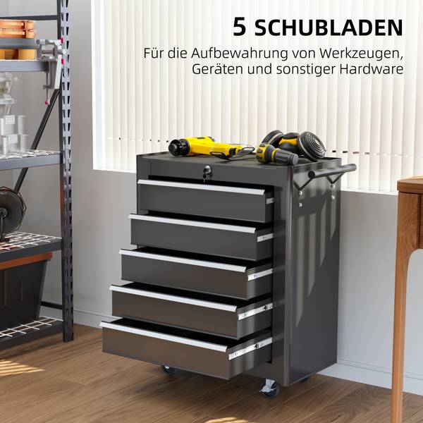 Werkstattwagen E2-0010 Schwarz - Metall - 33 x 75 x 62 cm