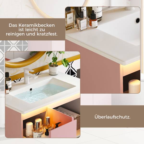 Badkamermeubel met Wastafel Muses Ⅰ roze - plaatmateriaal op houtbasis - porselein - 76 x 89 x 47 cm