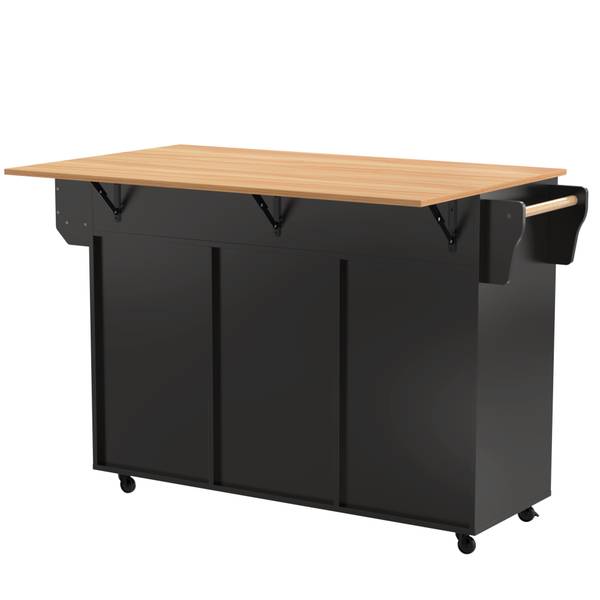 Küchenwagen WoodyZoom Ⅲ Schwarz - Holzwerkstoff - Massivholz - 46 x 92 x 139 cm