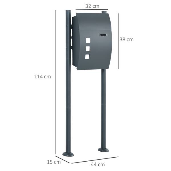 Briefkasten B80-014V00CG Grau - Metall - 15 x 114 x 44 cm