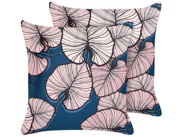 Sierkussen CHRYSANTHEMUM 2-delig blauw - roze - textiel - 45 x 10 x 45 cm
