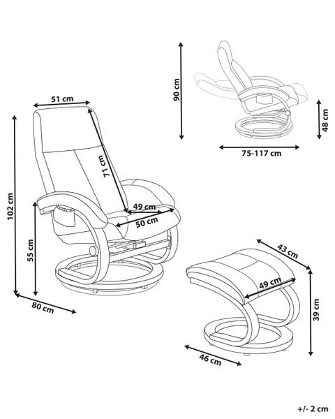 Massagestoel HERO 3-delig beige - bruin - textiel - 51 x 102 x 80 cm