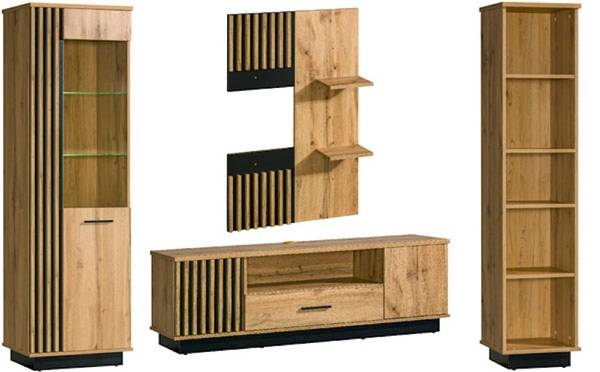 Wohnwand LAMIA Schwarz - Braun - Holzwerkstoff - 255 x 193 x 40 cm