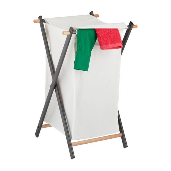 Klappbarer Wäschekorb mit Deckel Braun - Grau - Weiß - Polyester - Stahl - 45 x 71 x 42 cm