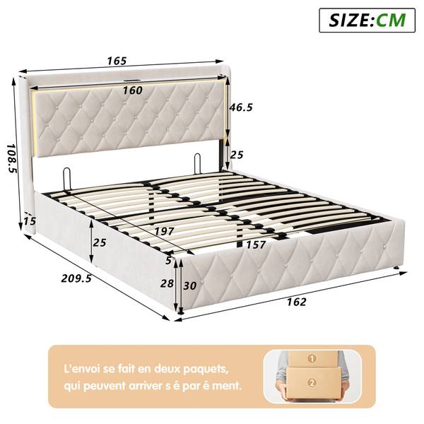 Polsterbett Boxspringbett MOKP Beige - Metall - Massivholz - 165 x 108 x 209 cm