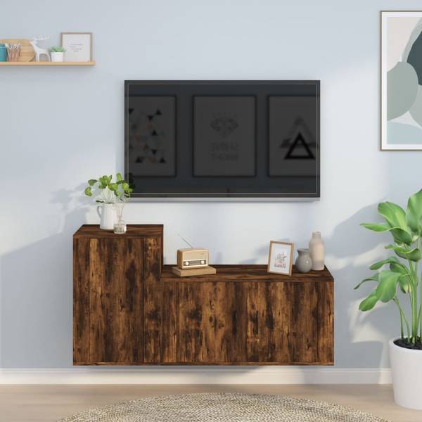 Tv-kast 3030001 Set van 2 bruin - plaatmateriaal op houtbasis - 80 x 40 x 34 cm