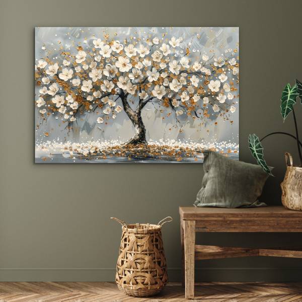 METALLBILD Baum - Blumen 90 x 60 cm