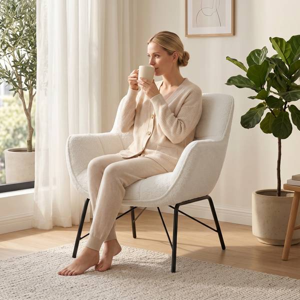 Relaxsessel 83B-764V00CW Weiß - Polyester - Teddystoff - 68 x 79 x 69 cm