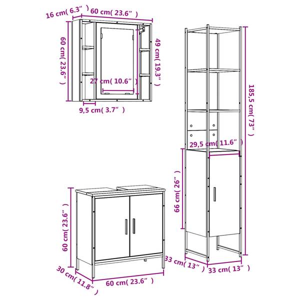 Badmöbel 3033723 3-teilig Braun - Holzwerkstoff - 16 x 60 x 60 cm