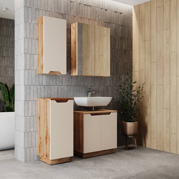 Badmöbel-Set Lotta 59485 4er Set Beige - Kaschmir - Eiche Dakota Dekor