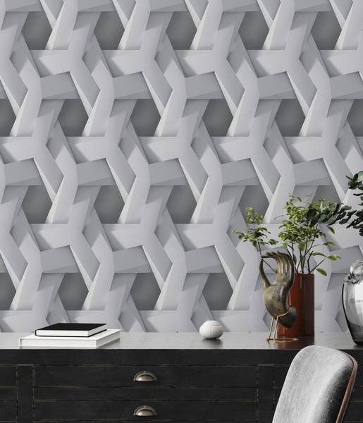 Tapete in 3D Optik Geometrisch Grau Grau