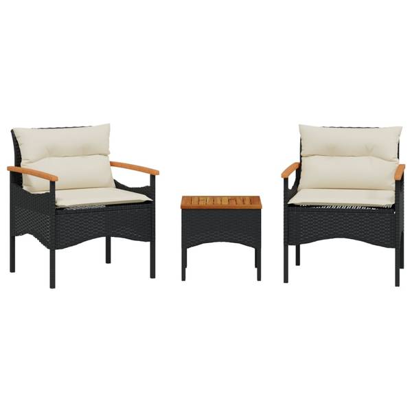 Loungeset 3034169 set van 3 zwart - acacia - staal - 40 x 37 x 40 cm