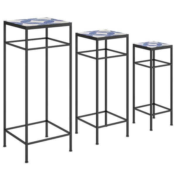 Plantenstandaard, set van 3 84G-581V00MX blauw - metaal - 28 x 71 x 28 cm