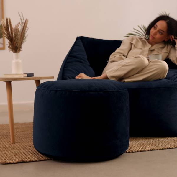 Sitzpuff Runder  Milano Blau - Cord - 55 x 35 x 55 cm