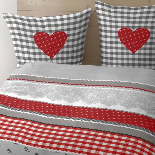 Bettwäsche 152941 2-teilig Rot - Silber - Textil - 135 x 1 x 200 cm