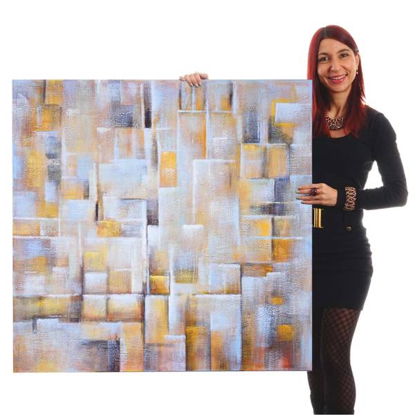 Ölgemälde Cubes handgemalt Textil - 100 x 100 x 3 cm
