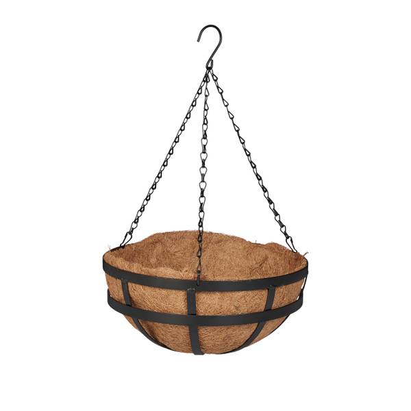 Hangende plantenmand kokos set van 3 zwart - bruin - ijzer - 31 x 50 x 31 cm