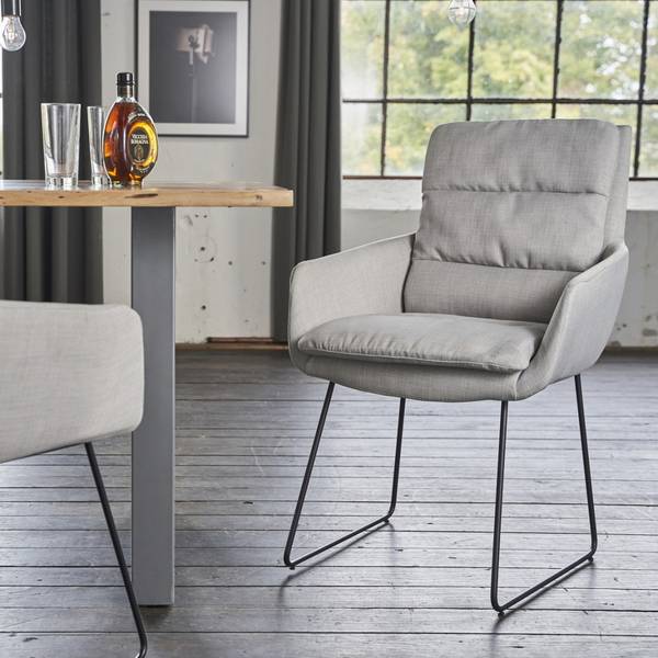 Chaise VINCE Microfibre pied traîneau Gris - Coton - 60 x 92 x 58 cm