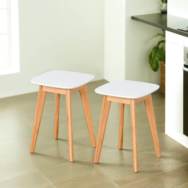 Esszimmerhocker im 2er Set Braun - Weiß - Bambus - Holzwerkstoff - 33 x 46 x 33 cm