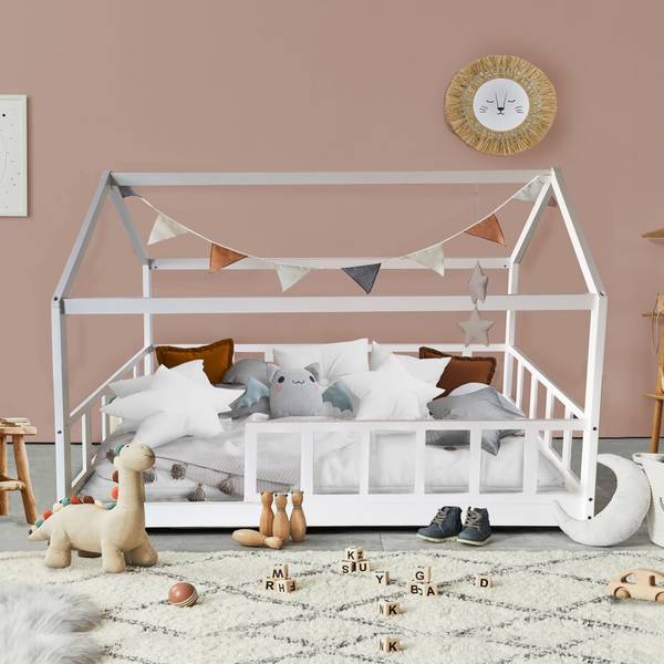 Hausbett KIWI mit Lattenrost Weiß - Tiefe: 207 cm