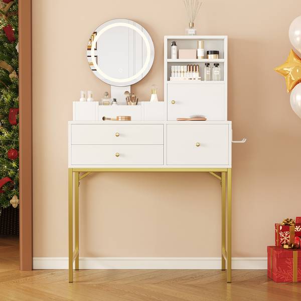 Schminktisch mit Spiegel DianaGLOW Ⅴ Weiß - Holzwerkstoff - 40 x 134 x 80 cm