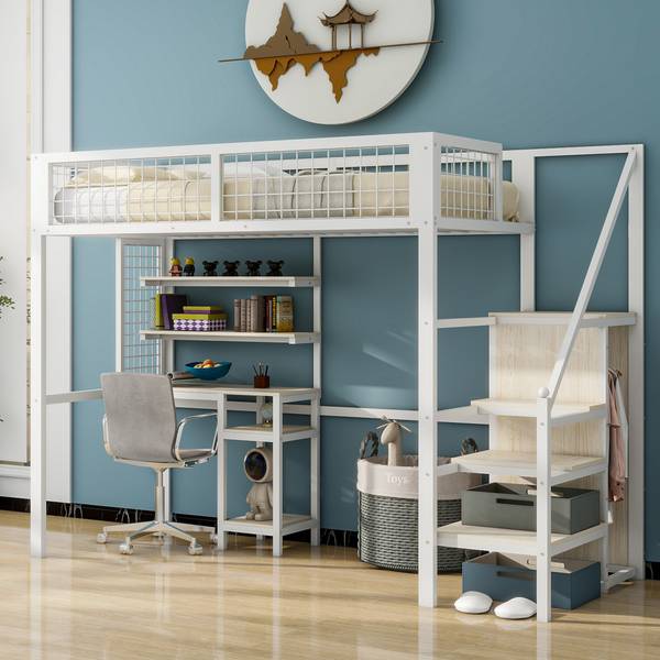 Hochbett Minerva V Weiß - Stahl - 95 x 180 x 249 cm