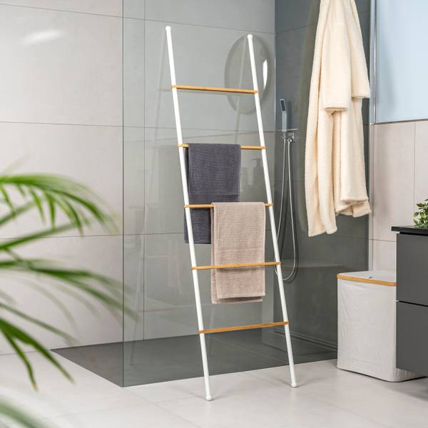 Handtuchleiter 93111 Weiß - Bambus - 45 x 165 x 3 cm