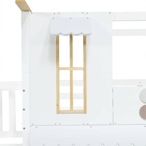 Lit superposé maison Uranus Ⅰ Marron - Blanc - Bois manufacturé - Bois massif - 97 x 202 x 253 cm